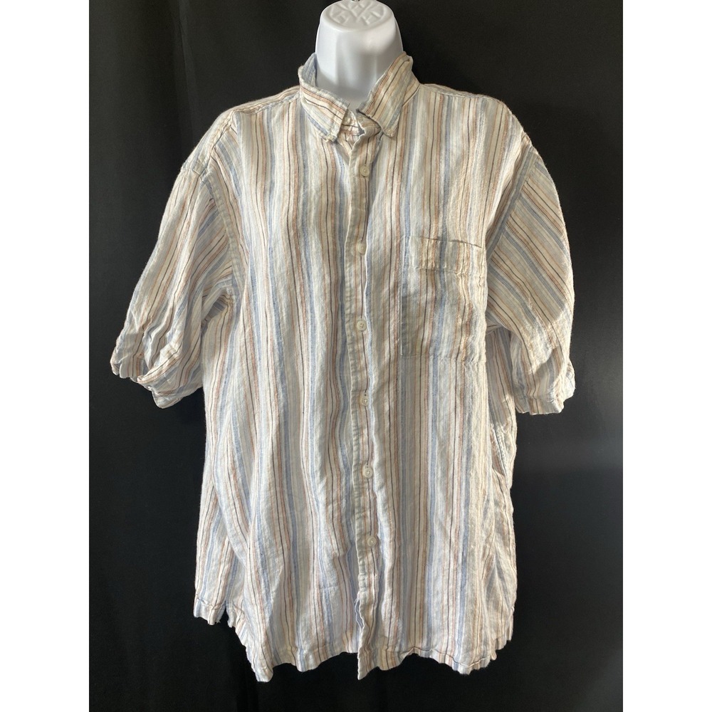 Turnbury Mens Striped Shirt Button Up Short Sleeve Linen Lightweight Golf Preppy